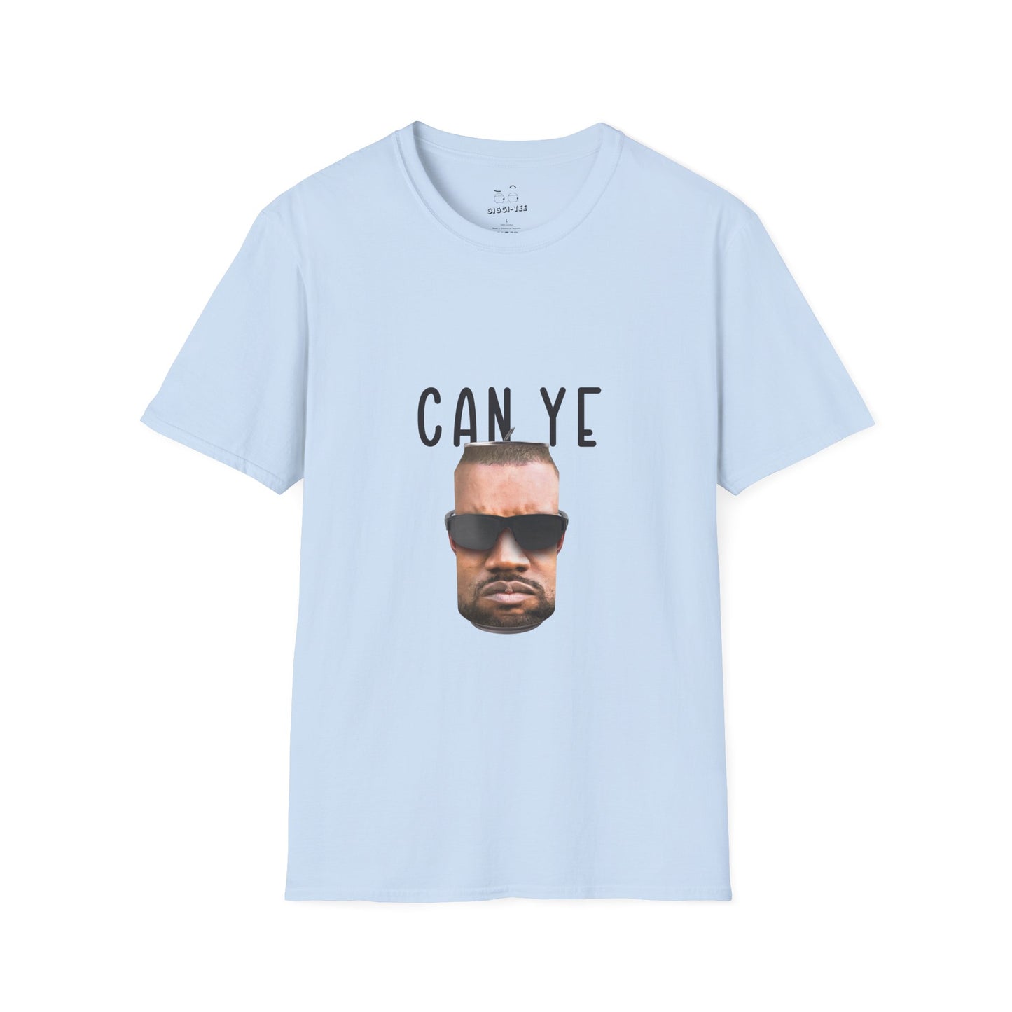 Realistic parody image of Kanye West’s face printed on a shiny tin can, a clever visual pun on “Can Ye,” blending hip-hop and humor.