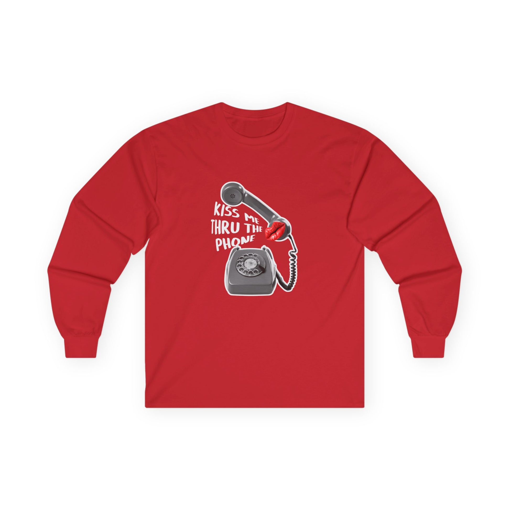 Kiss Me Thru the Phone t-shirt with rotary phone and lips, Soulja Boy inspired shirt, funny music parody tee.
