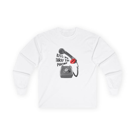 Kiss Me Thru the Phone t-shirt with rotary phone and lips, Soulja Boy inspired shirt, funny music parody tee.