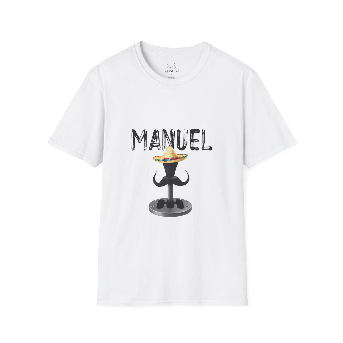 A manual transmission wearing a sombrero with a large Mexican mustache, cartoon-style automotive humor