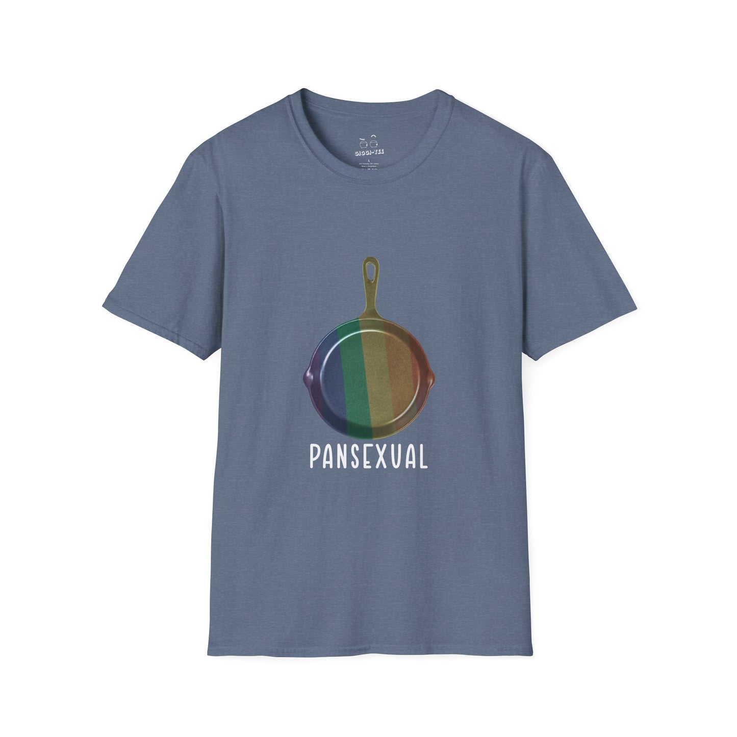 Pansexual shirt featuring a frying pan with a rainbow flag — because the joke wrote itself. Wear it hot.