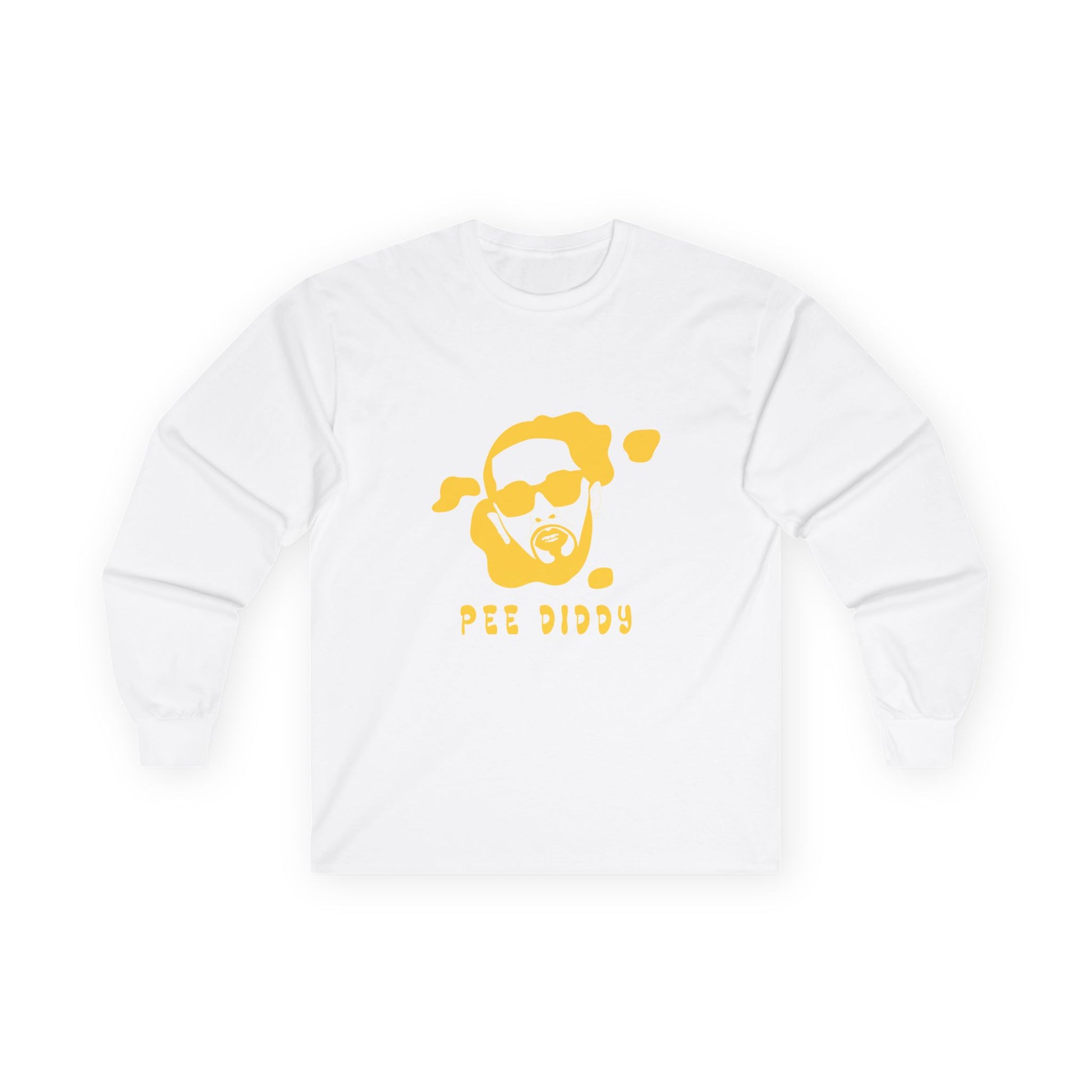 Parody design of rapper P. Diddy reimagined as a yellow pee stain, humorous visual pun.