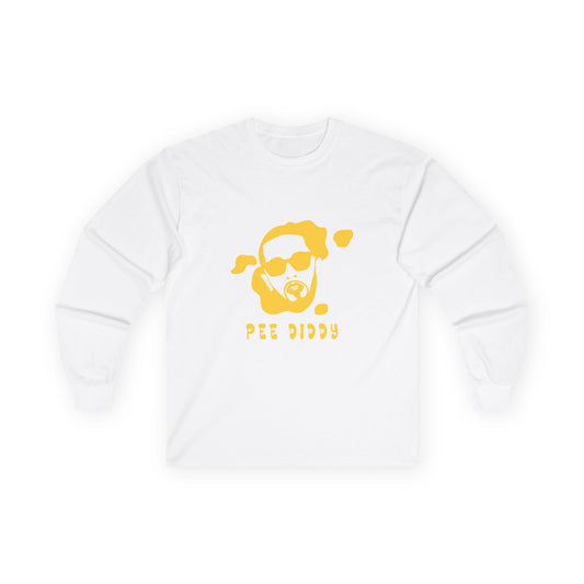 Parody design of rapper P. Diddy reimagined as a yellow pee stain, humorous visual pun.
