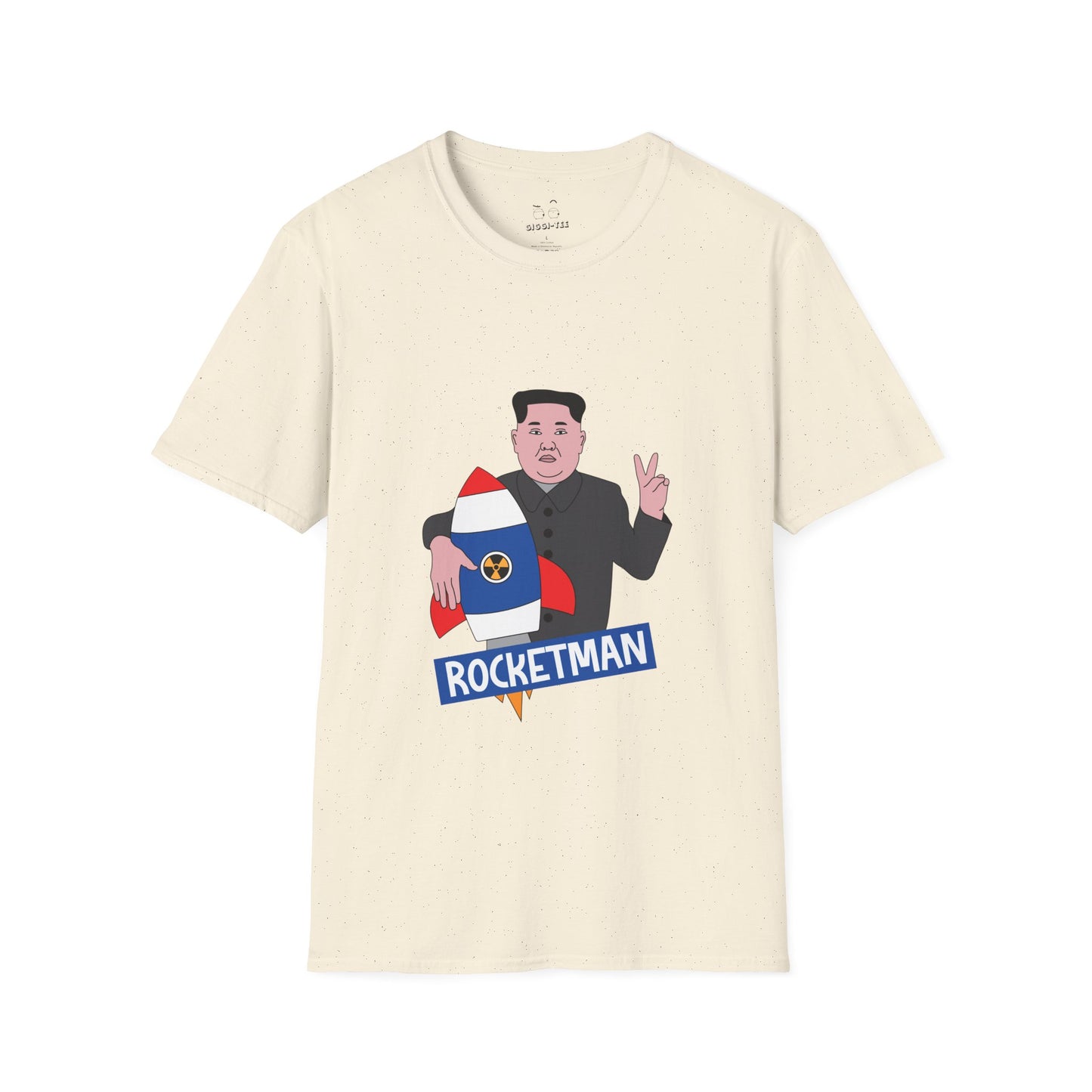Kim Jong-Un parody shirt holding a rocket and flashing the victory sign — political satire funny t-shirt