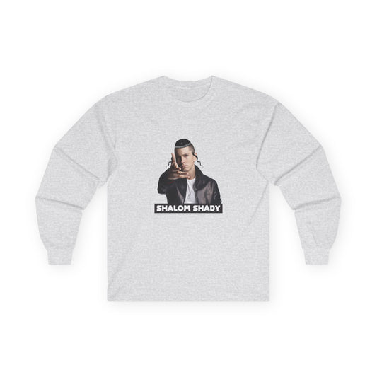 Illustration of Eminem parody titled “Shalom Shady,” featuring Slim Shady wearing a kippa, payot, and a Star of David necklace.