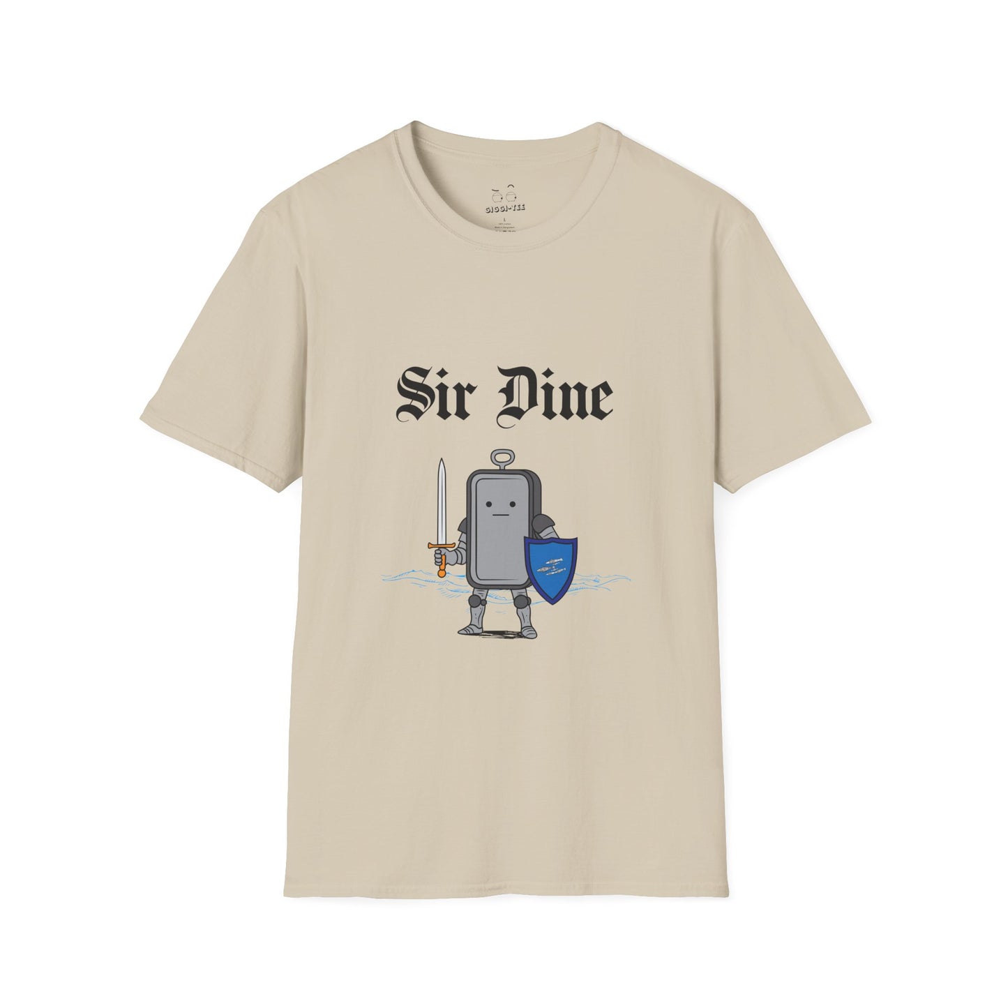 Illustration of a sardine can as a knight in shining armor holding a sword and shield.