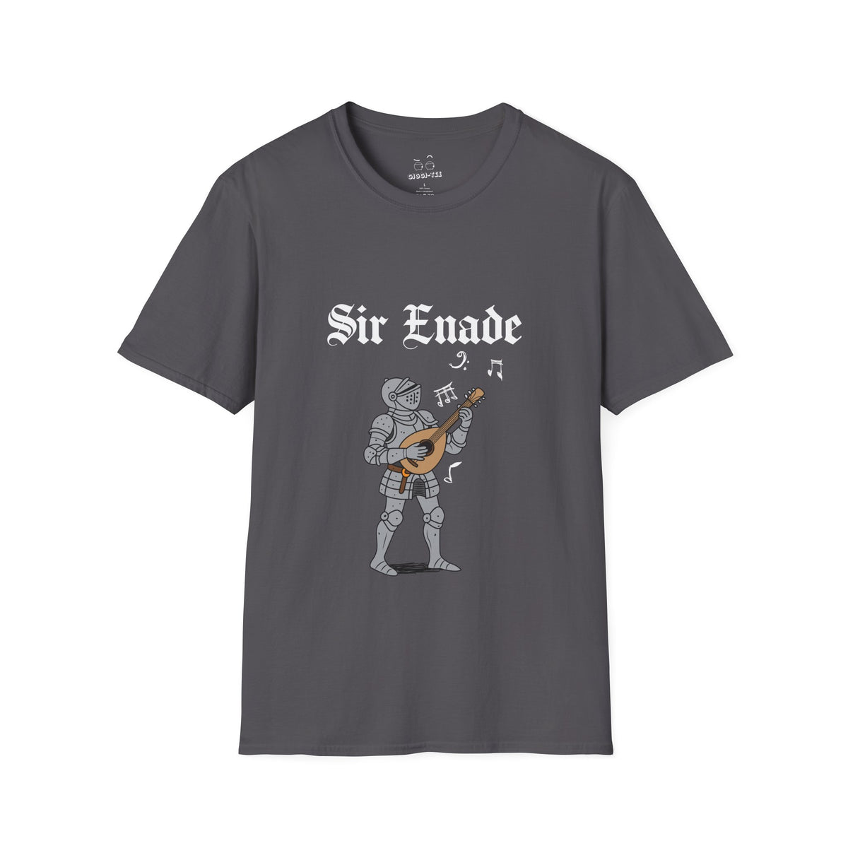 Funny medieval shirt design Illustration of a knight in armor holding a lute or guitar instead of a weapon "Sir Enade".