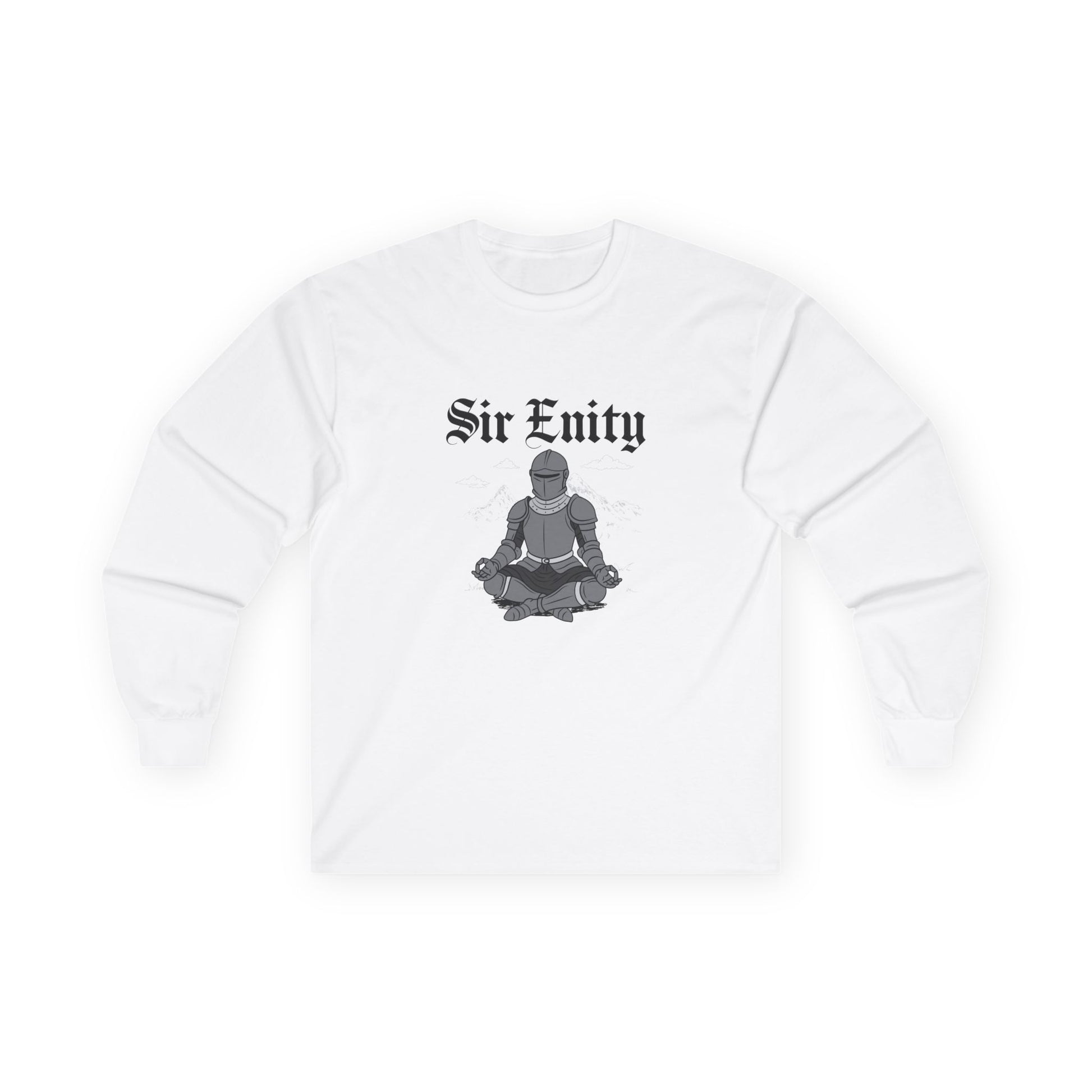 Sir Enity knight meditating in full armor, serene meditation pose symbolizing inner peace and mindfulness