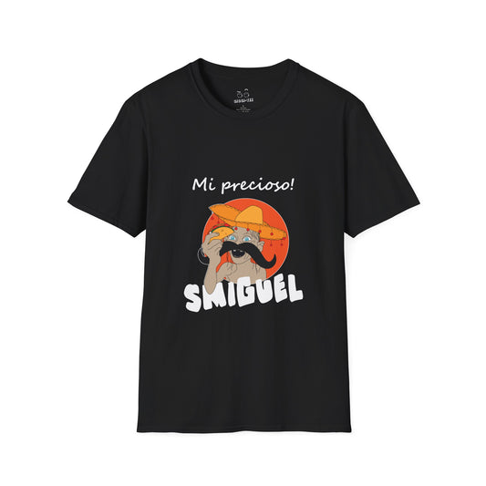 Illustration of Sméagol reimagined as a Mexican character called "Smiguel," wearing a sombrero, clutching a taco instead of the One Ring, with the phrase “mi precioso” in stylized lettering.