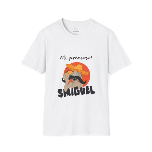 Illustration of Sméagol reimagined as a Mexican character called "Smiguel," wearing a sombrero, clutching a taco instead of the One Ring, with the phrase “mi precioso” in stylized lettering.