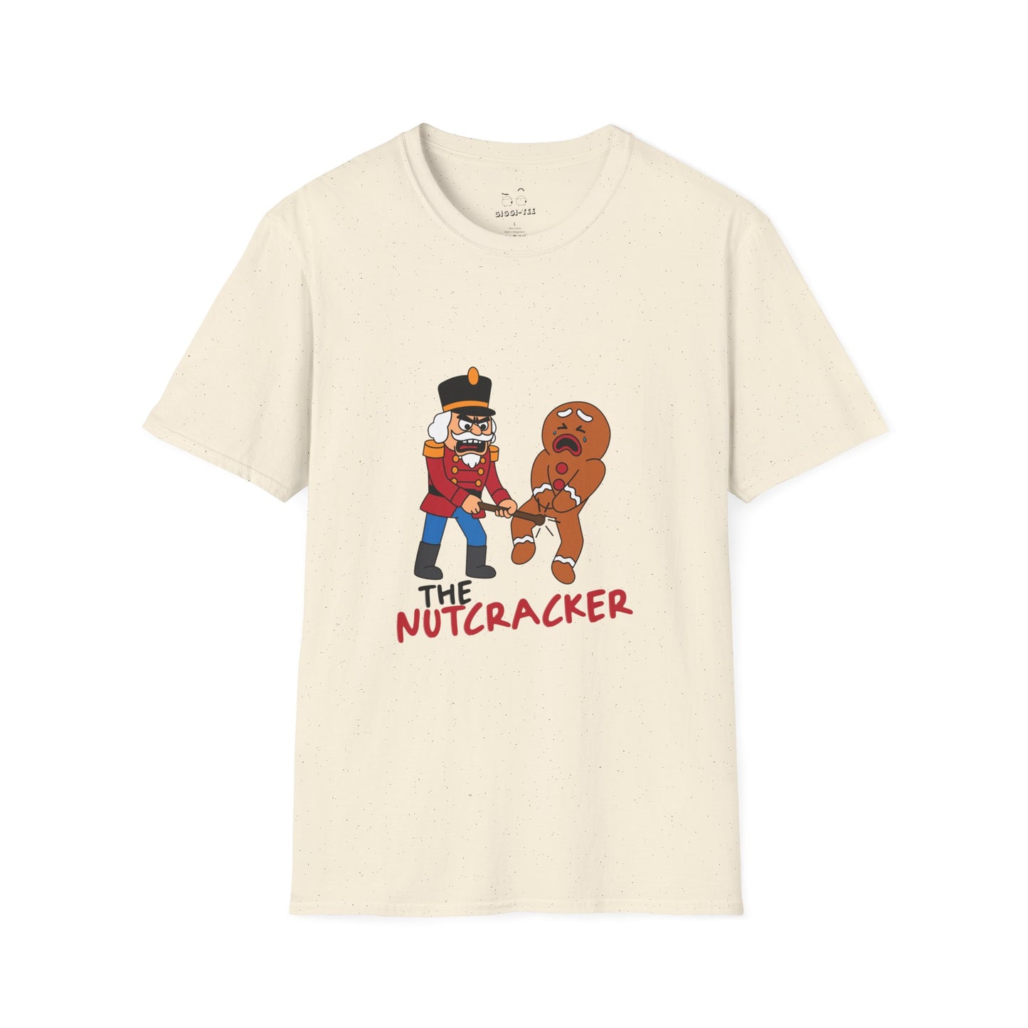 Cartoon nutcracker hitting a gingerbread man in the nuts with a baton, funny Christmas pun illustration.