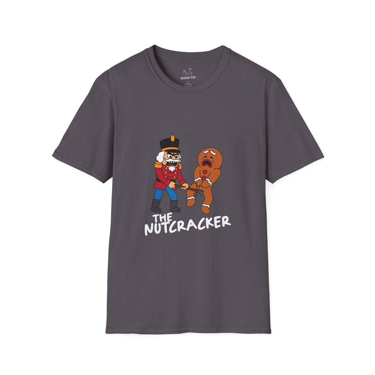 Cartoon nutcracker hitting a gingerbread man in the nuts with a baton, funny Christmas pun illustration shirt design the nutcracker