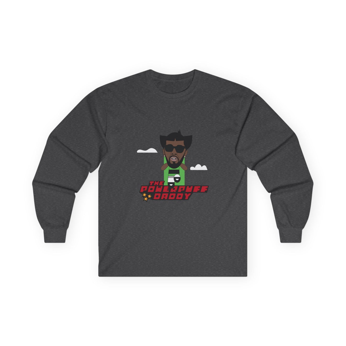 Powerpuff Daddy t-shirt parody of Puff Daddy in Powerpuff Girls style, Buttercup edition, funny hip-hop cartoon shirt.