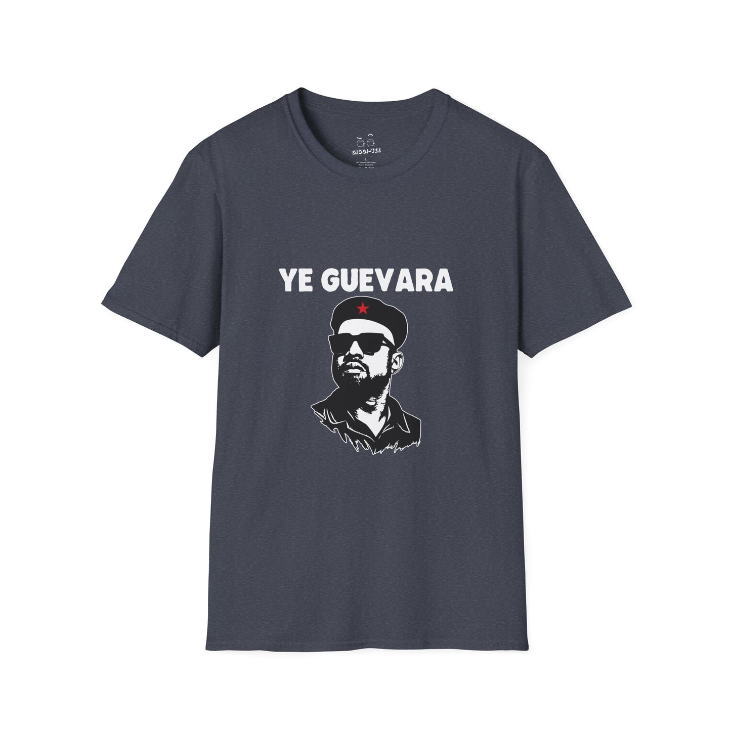 Parody illustration shirt design of Kanye West portrayed in the iconic Che Guevara revolutionary poster style wearing a beret
