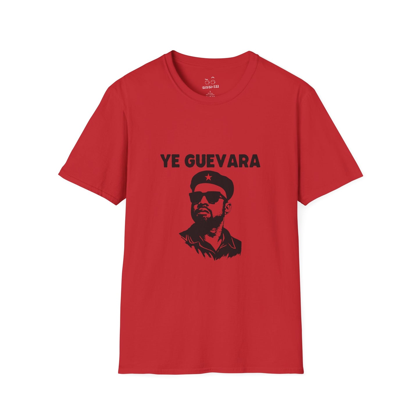Parody illustration shirt design of Kanye West portrayed in the iconic Che Guevara revolutionary poster style wearing a beret