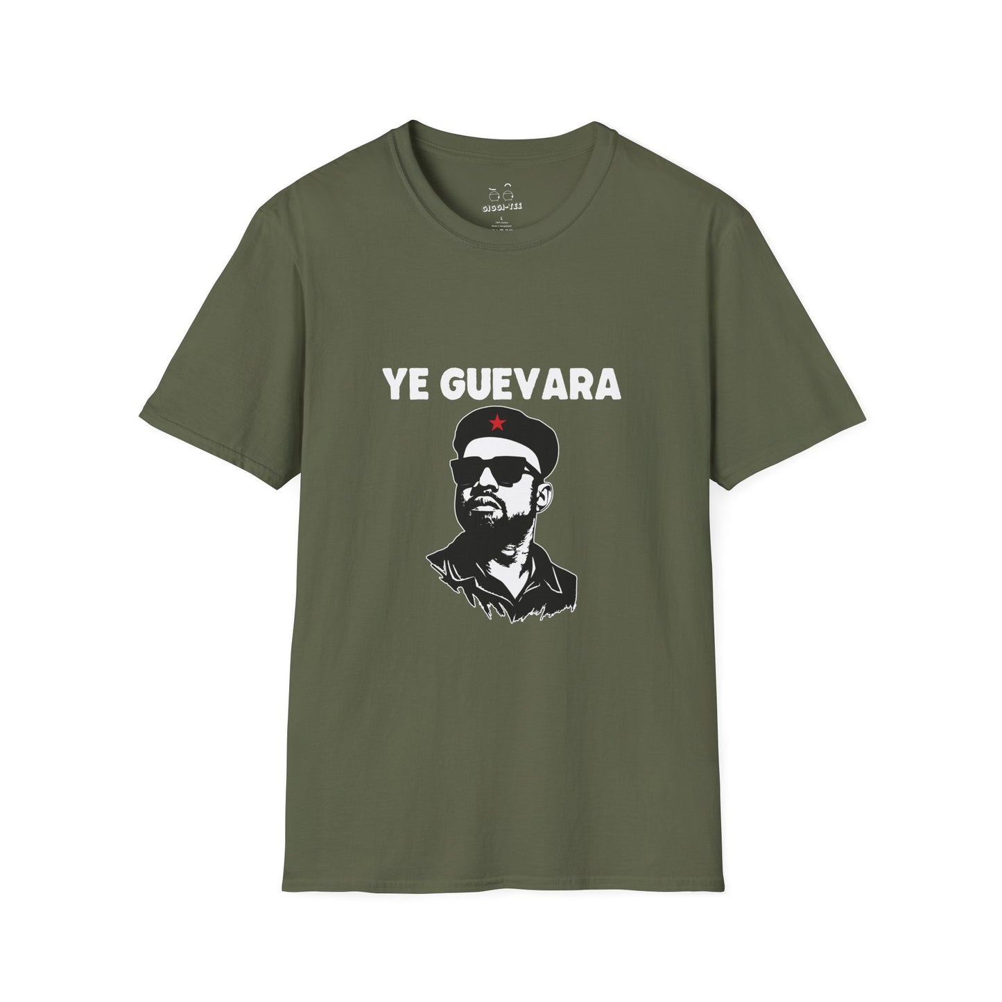 Parody illustration shirt design of Kanye West portrayed in the iconic Che Guevara revolutionary poster style wearing a beret