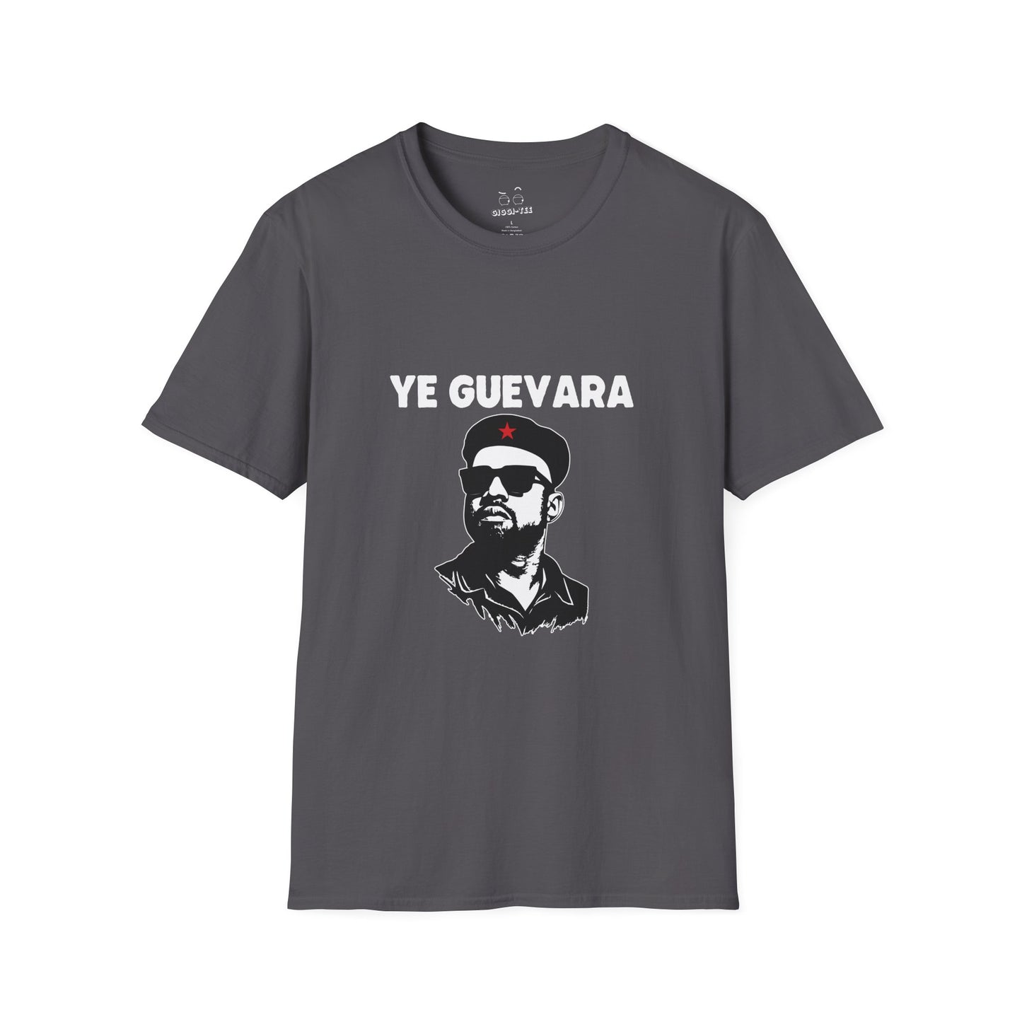 Parody illustration shirt design of Kanye West portrayed in the iconic Che Guevara revolutionary poster style wearing a beret