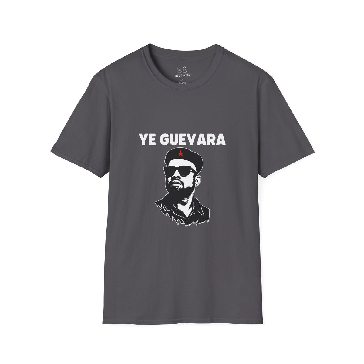 Parody illustration shirt design of Kanye West portrayed in the iconic Che Guevara revolutionary poster style wearing a beret